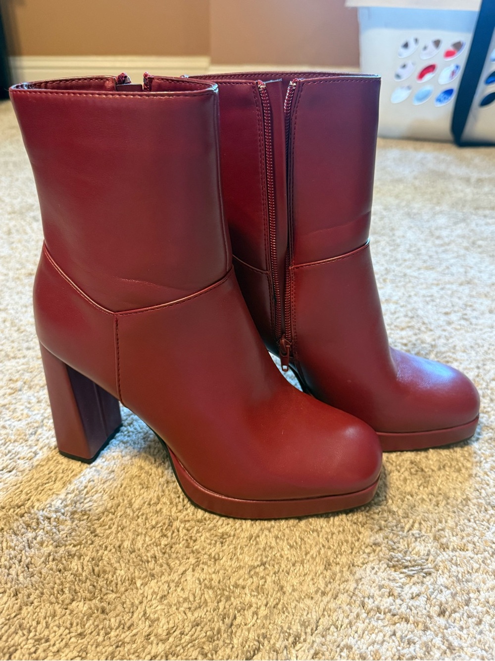 a new day Burgundy Block Heel Ankle Boots